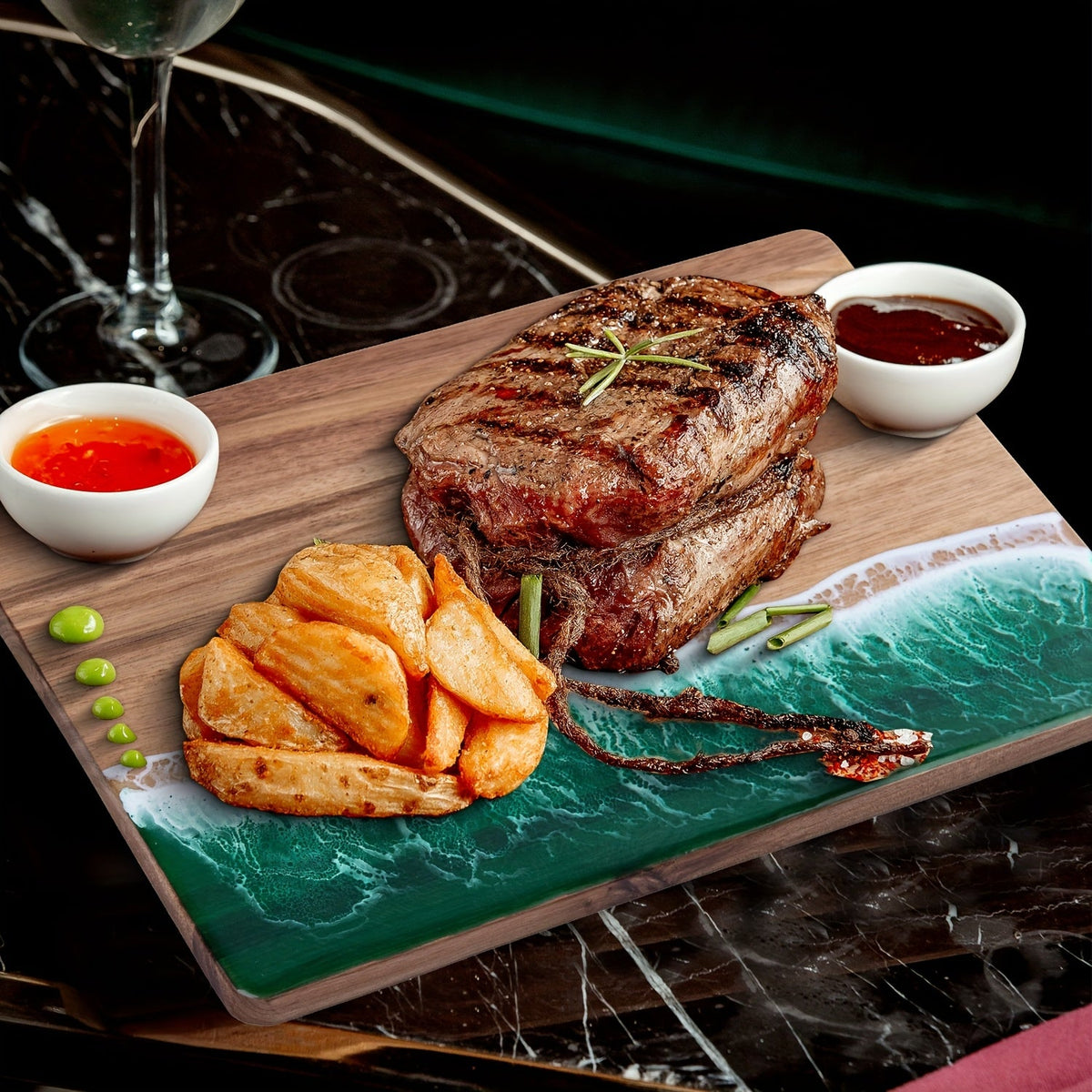 Ember Oak & Co. Wave Resin Acacia Wood Cutting & Serving Board