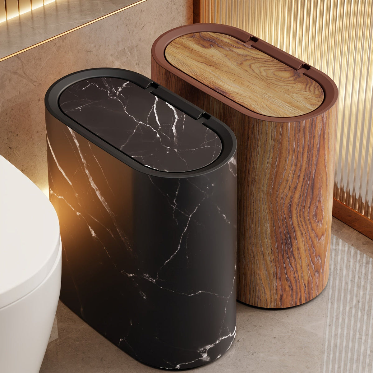 Ember Oak & Co. Marble Pattern Trash Can with Lid
