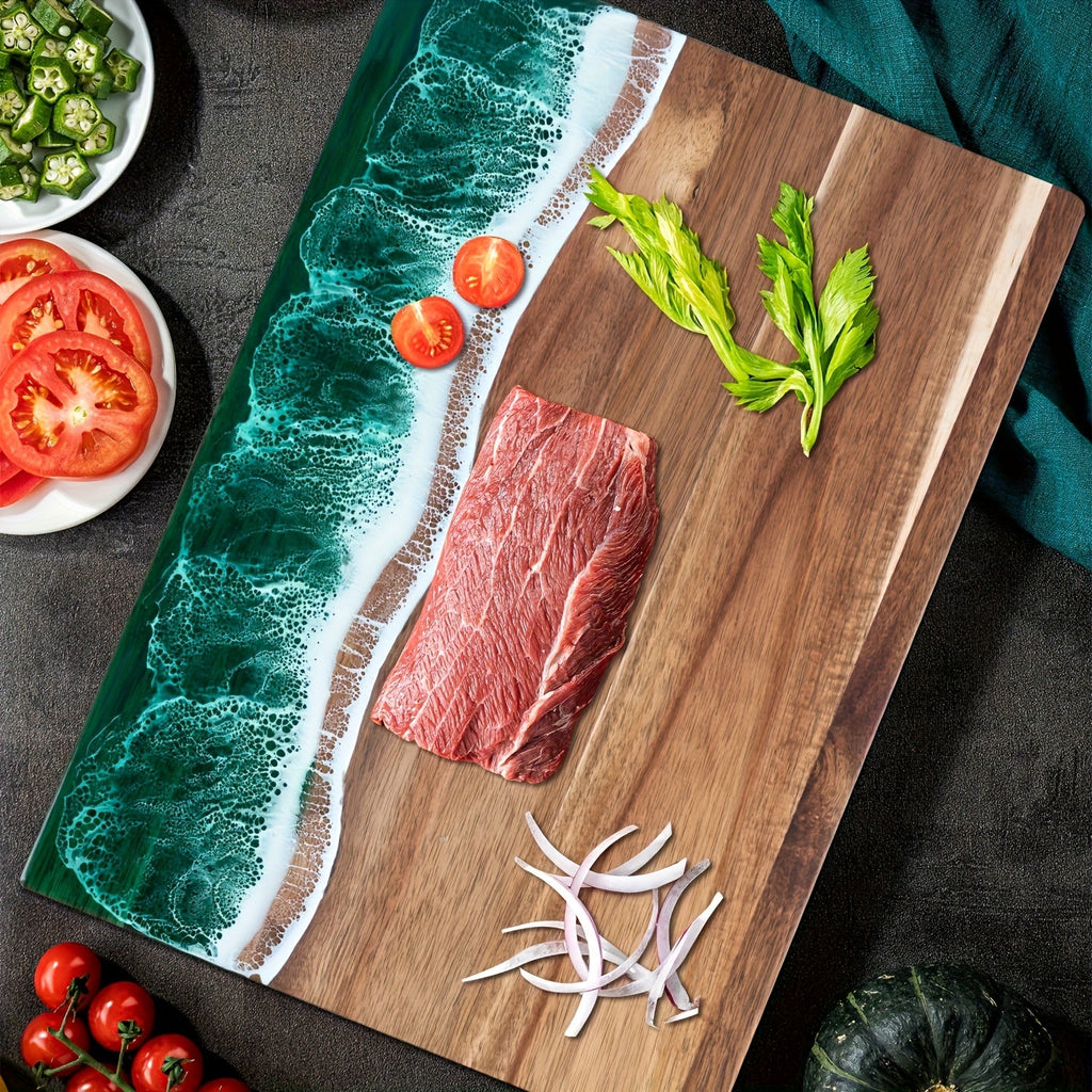 Ember Oak & Co. Wave Resin Acacia Wood Cutting & Serving Board