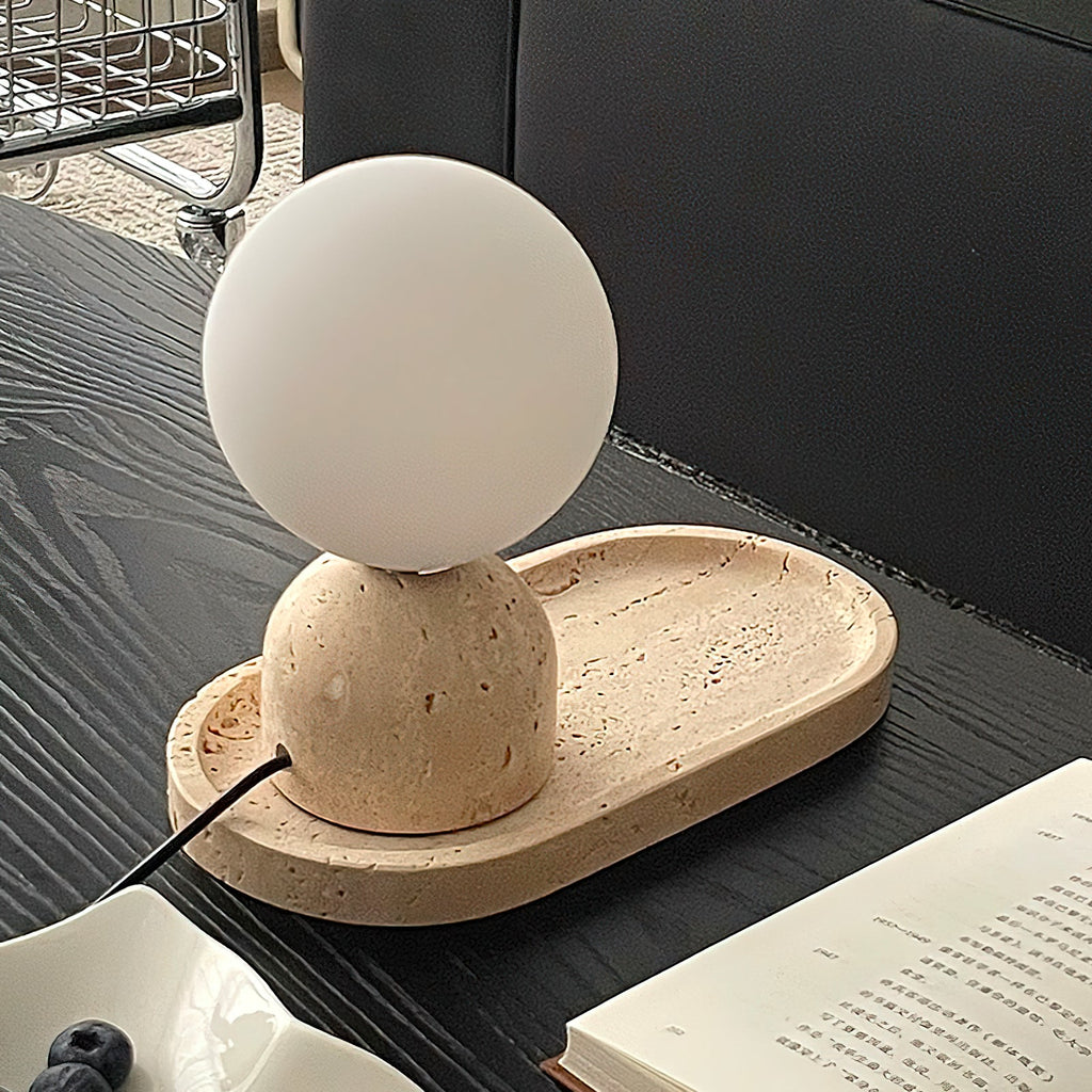 Ember Oak & Co. Aalia Marble Table Lamp — Natural Travertine Stone