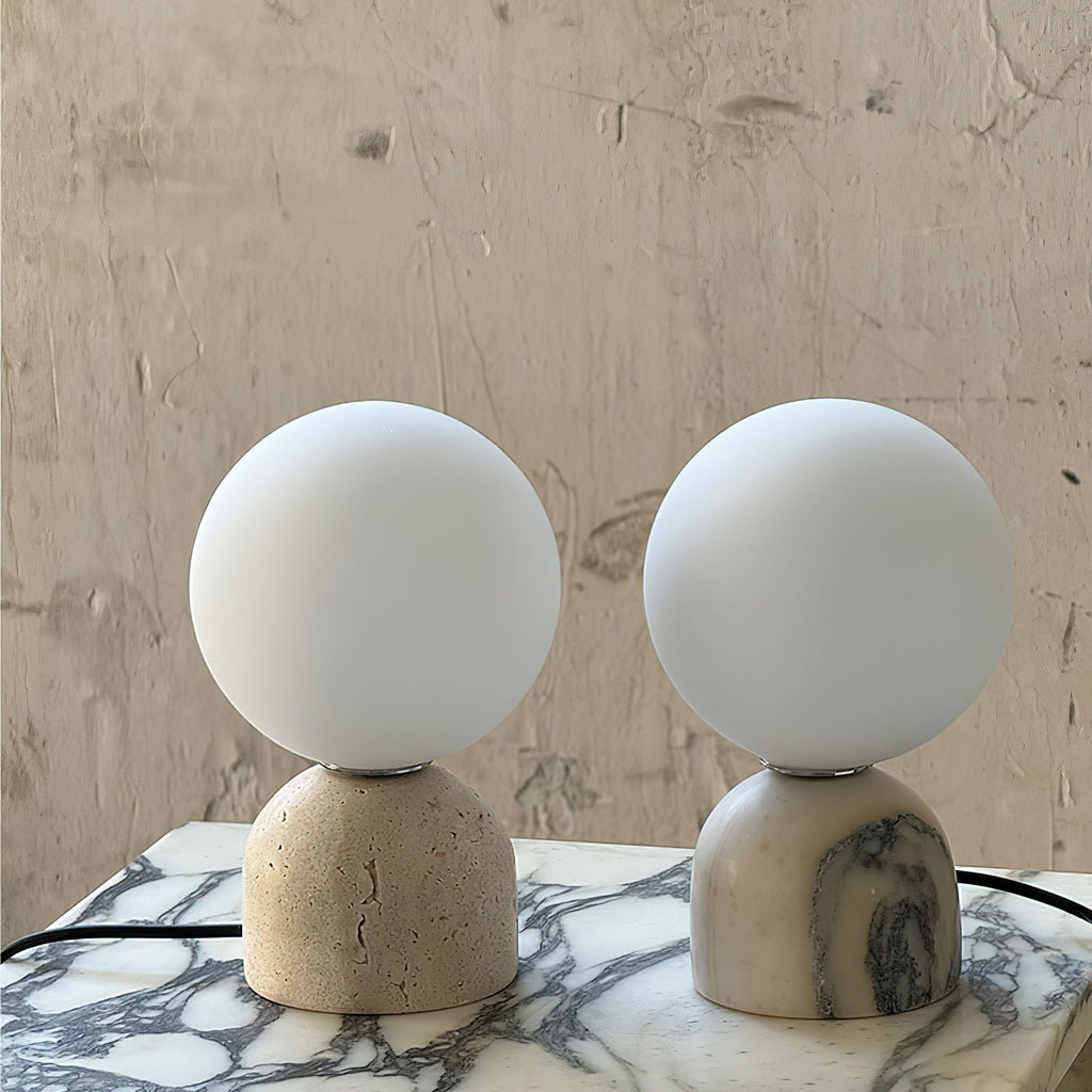 Ember Oak & Co. Aalia Marble Table Lamp — Natural Travertine Stone