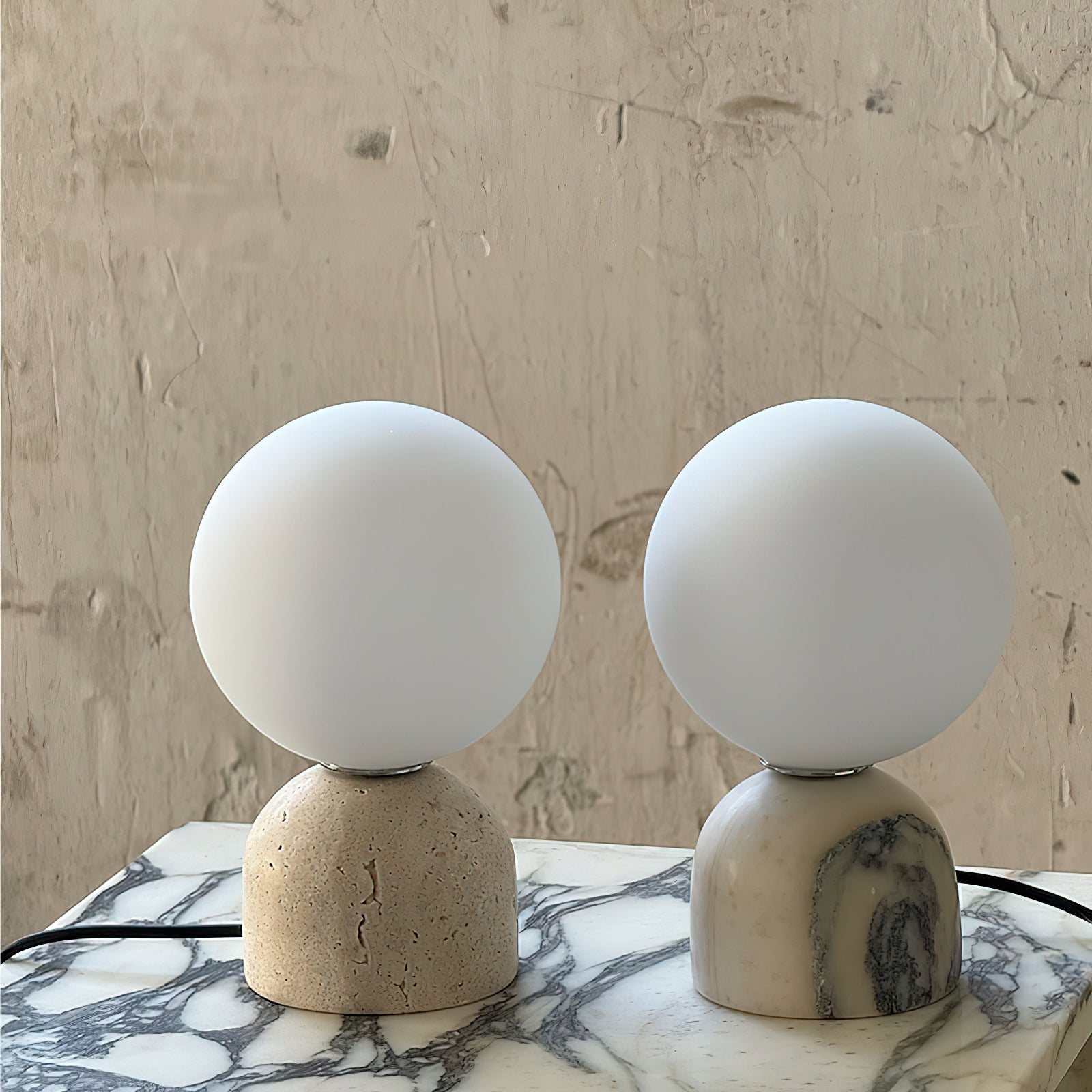Ember Oak & Co. Aalia Marble Table Lamp — Natural Travertine Stone