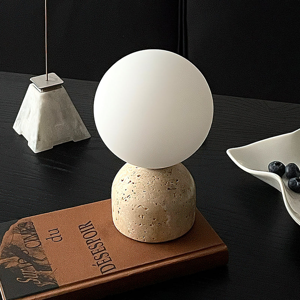 Ember Oak & Co. Aalia Marble Table Lamp — Natural Travertine Stone