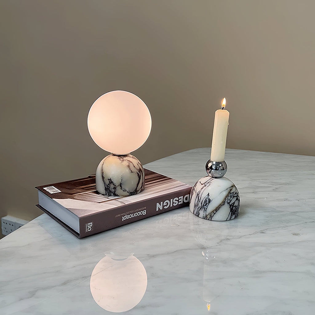 Ember Oak & Co. Aalia Marble Table Lamp — Natural Travertine Stone
