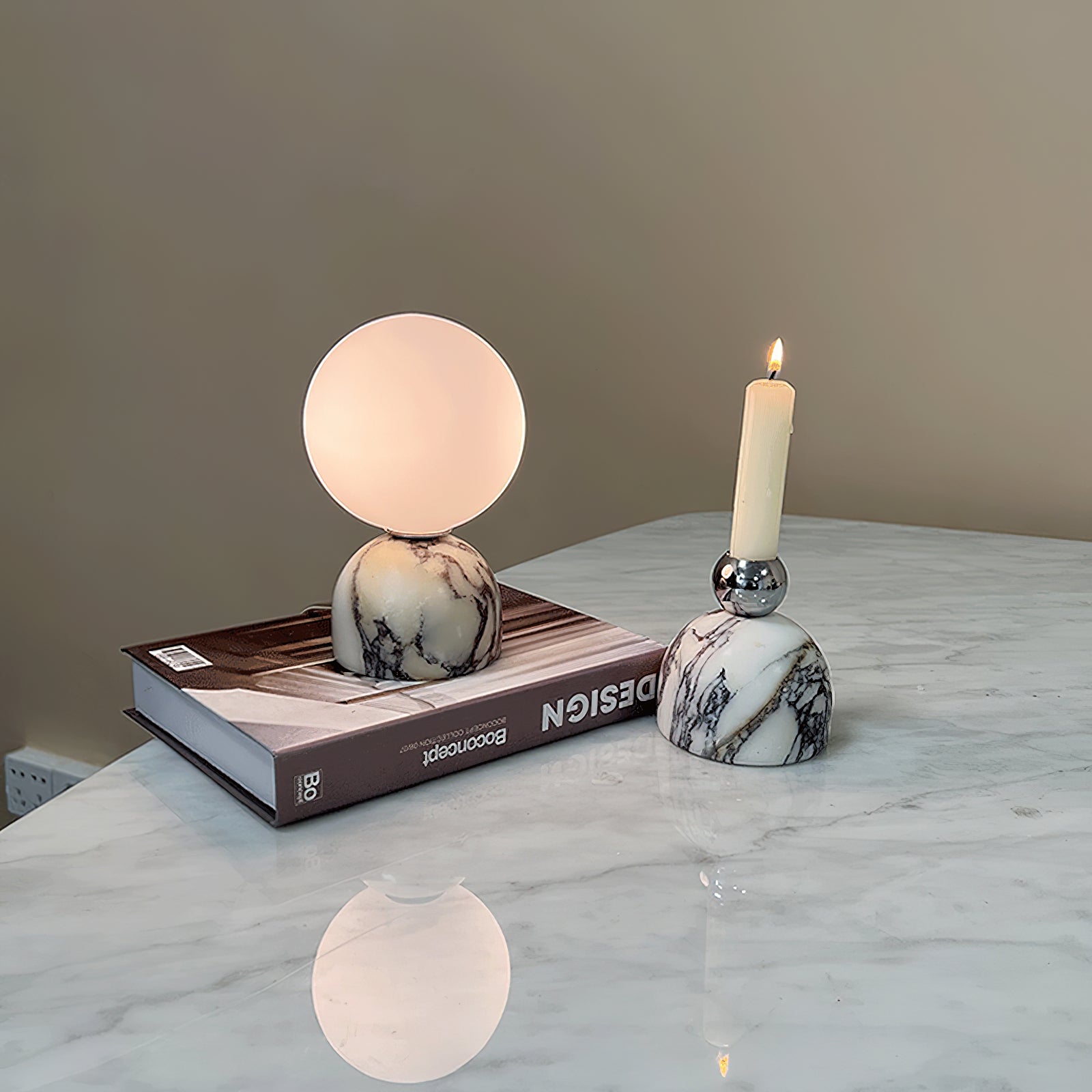 Ember Oak & Co. Aalia Marble Table Lamp — Natural Travertine Stone