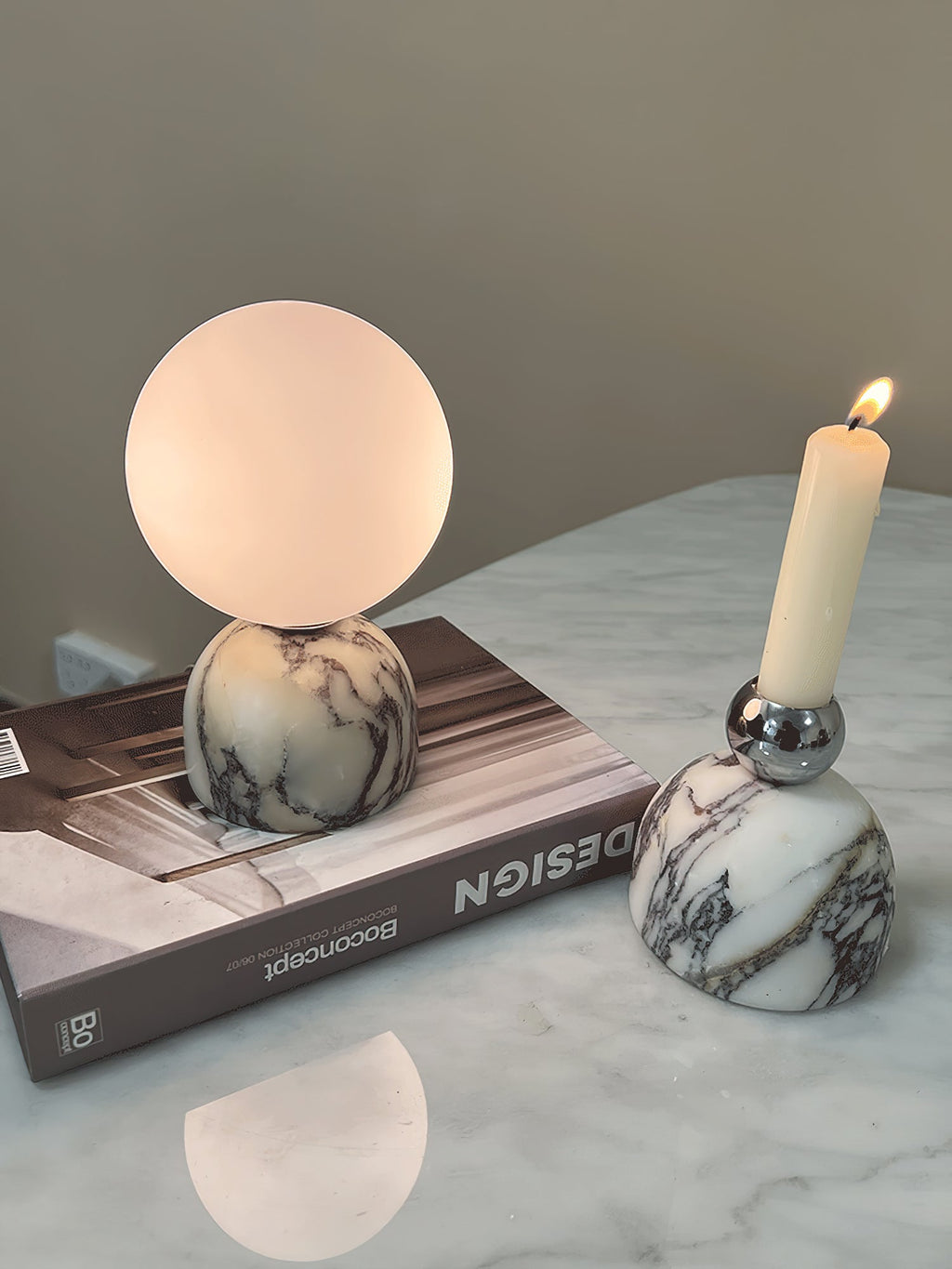 Ember Oak & Co. Aalia Marble Table Lamp — Natural Travertine Stone