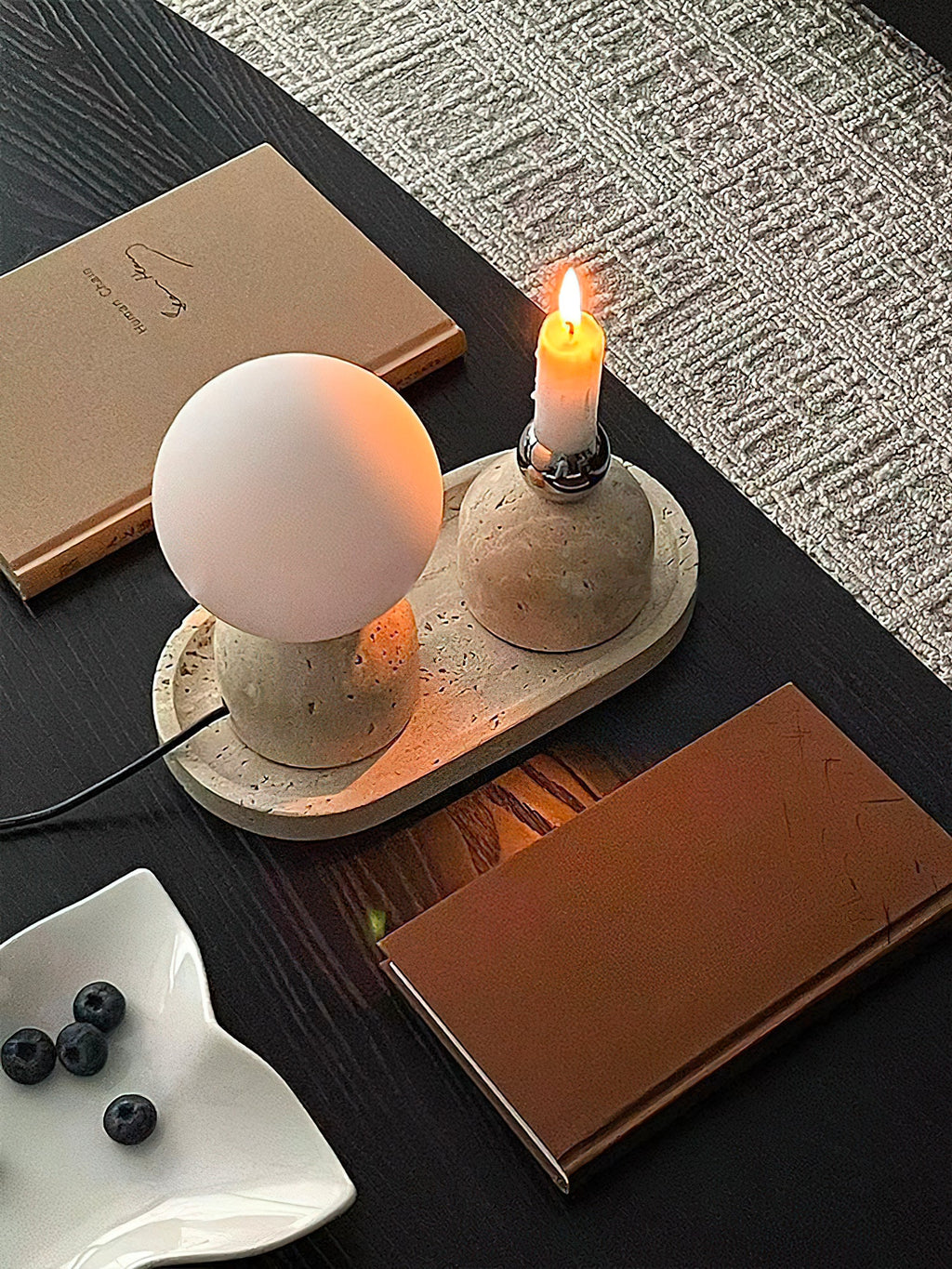 Ember Oak & Co. Aalia Marble Table Lamp — Natural Travertine Stone
