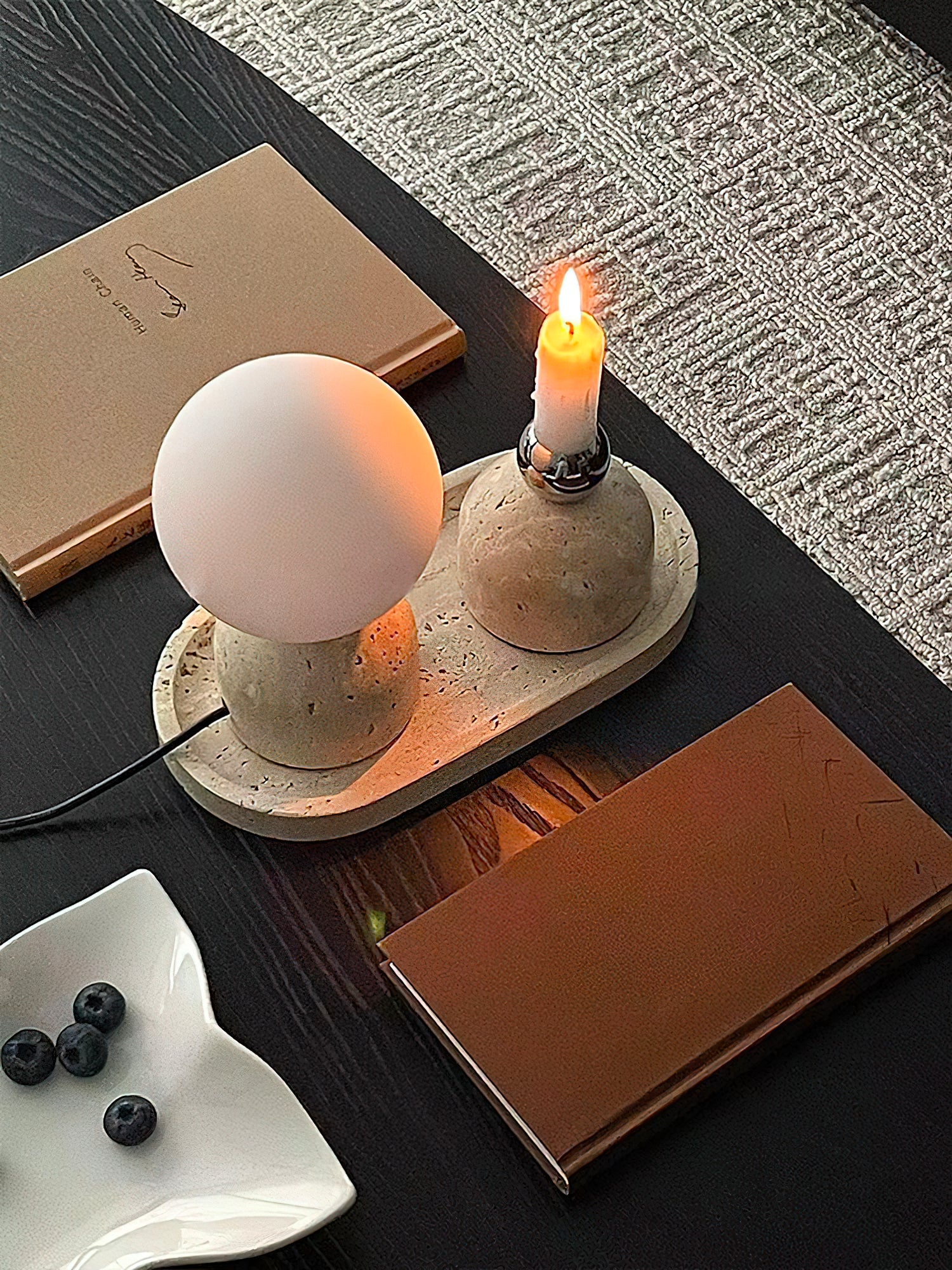 Ember Oak & Co. Aalia Marble Table Lamp — Natural Travertine Stone
