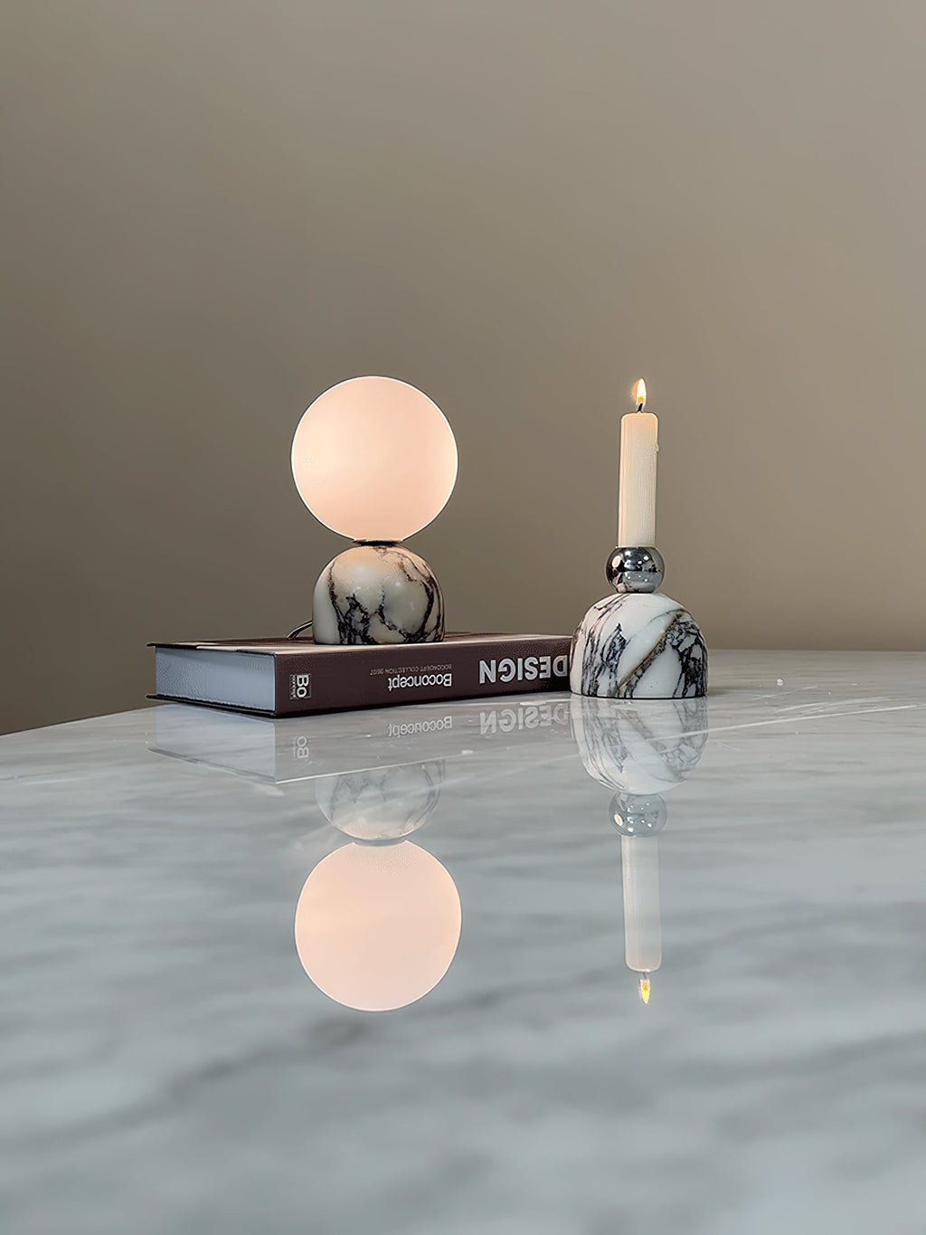 Ember Oak & Co. Aalia Marble Table Lamp — Natural Travertine Stone
