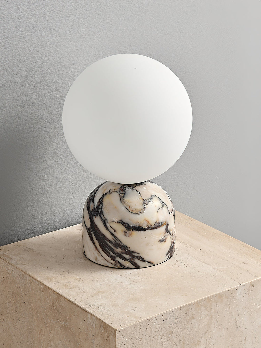 Ember Oak & Co. Aalia Marble Table Lamp — Natural Travertine Stone