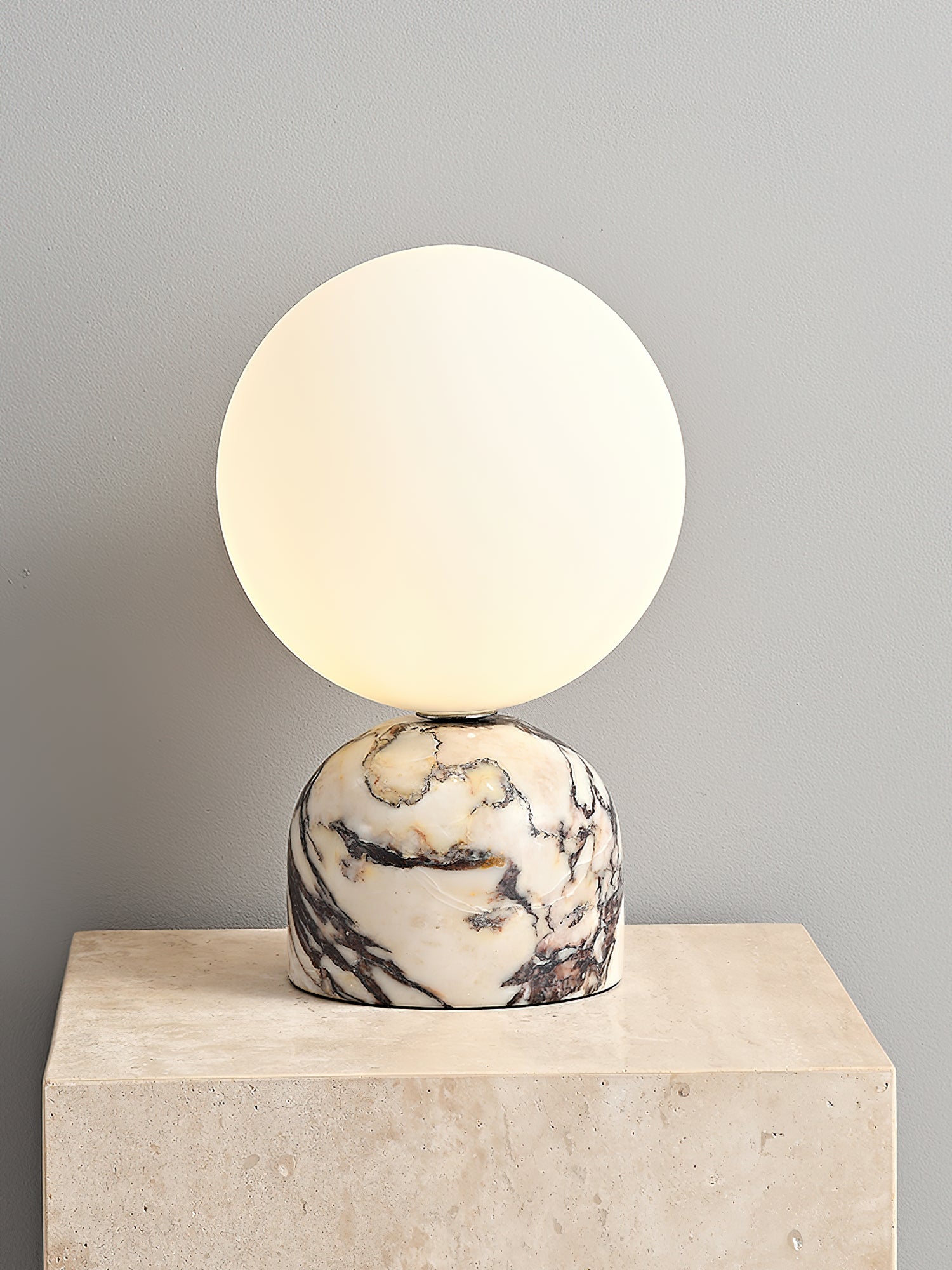 Ember Oak & Co. Aalia Marble Table Lamp — Natural Travertine Stone