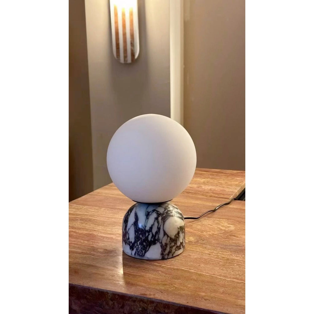 Ember Oak & Co. Aalia Marble Table Lamp — Natural Travertine Stone