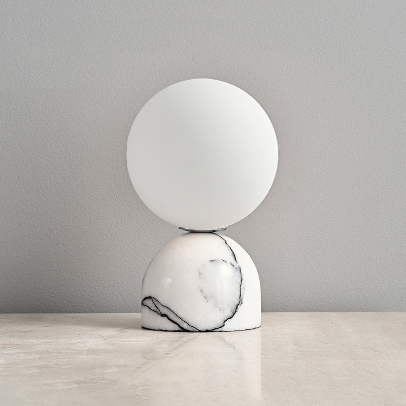 Ember Oak & Co. Aalia Marble Table Lamp — Natural Travertine Stone