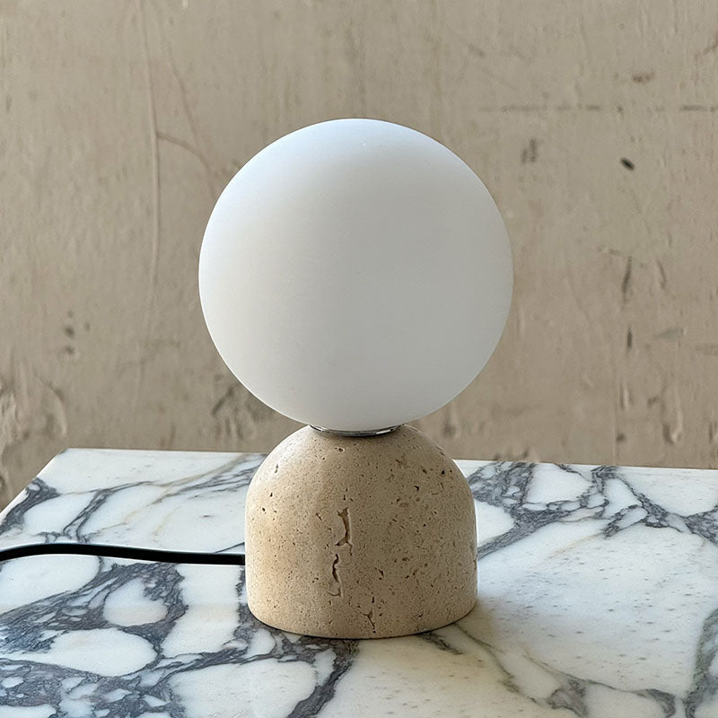 Ember Oak & Co. Aalia Marble Table Lamp — Natural Travertine Stone