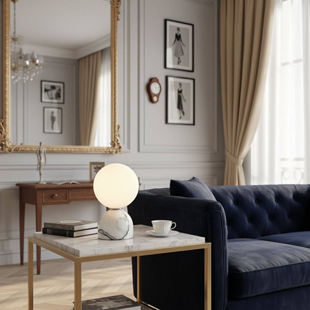 Ember Oak & Co. Aalia Marble Table Lamp — Natural Travertine Stone