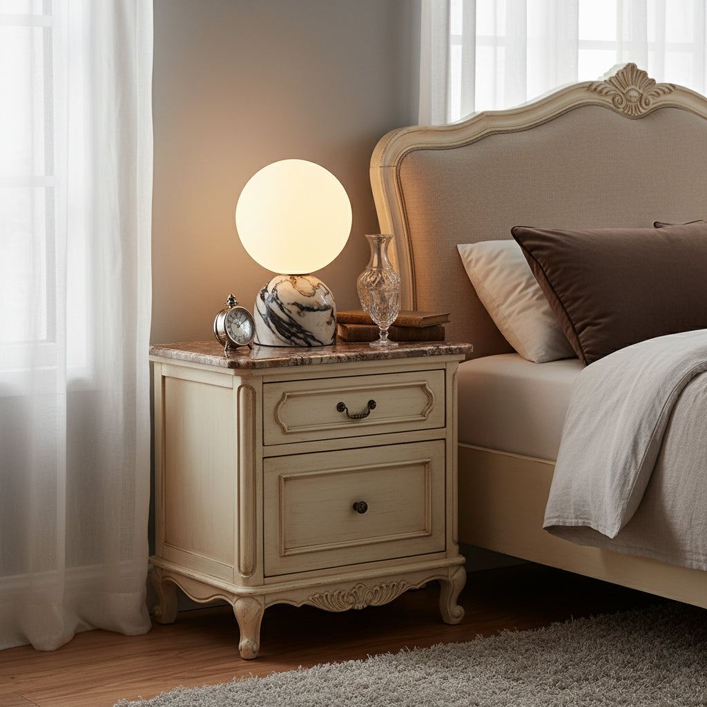Ember Oak & Co. Aalia Marble Table Lamp — Natural Travertine Stone