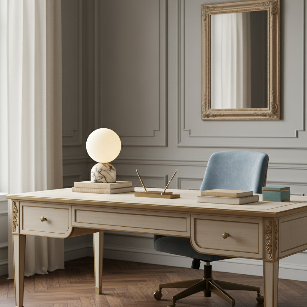 Ember Oak & Co. Aalia Marble Table Lamp — Natural Travertine Stone