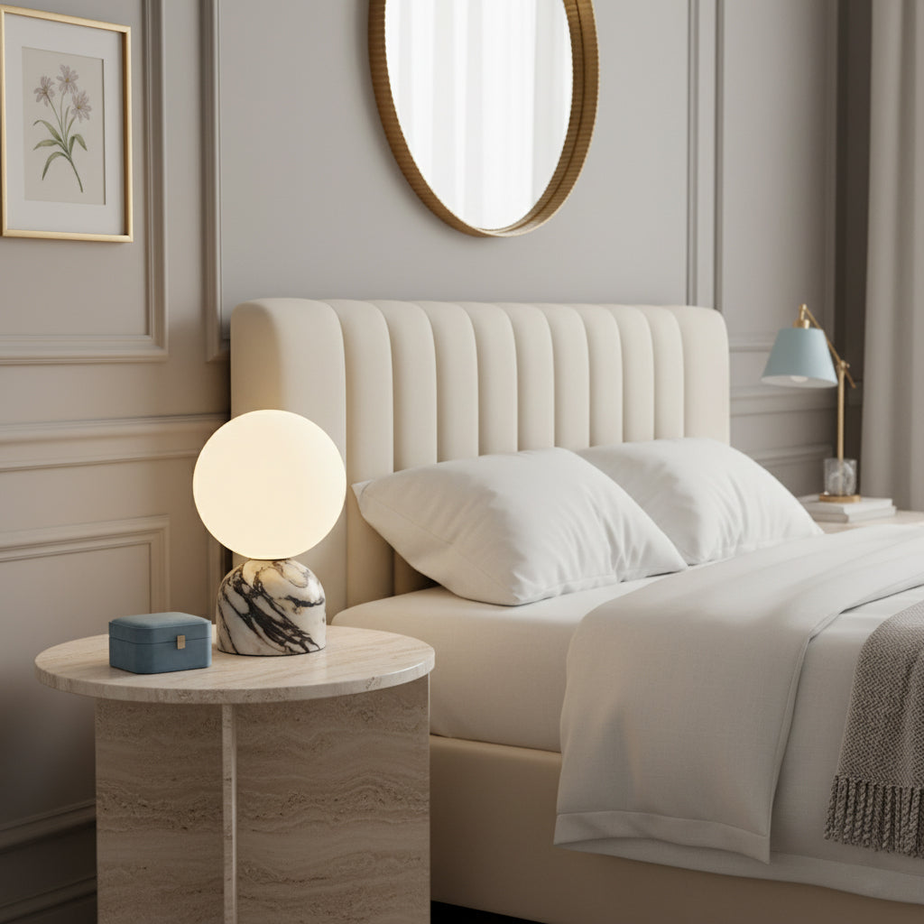 Ember Oak & Co. Aalia Marble Table Lamp — Natural Travertine Stone