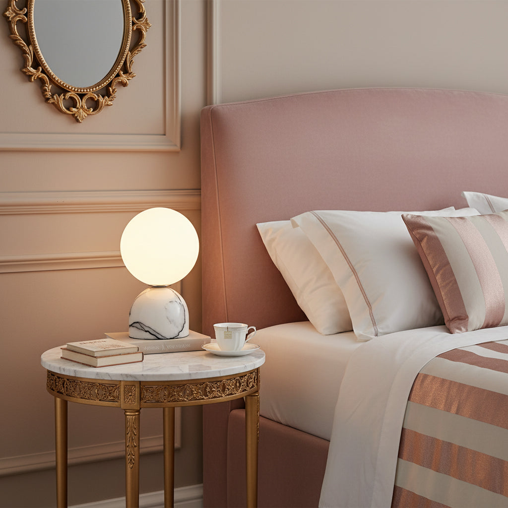 Ember Oak & Co. Aalia Marble Table Lamp — Natural Travertine Stone