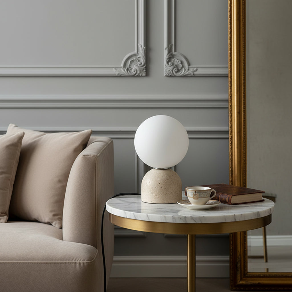 Ember Oak & Co. Aalia Marble Table Lamp — Natural Travertine Stone