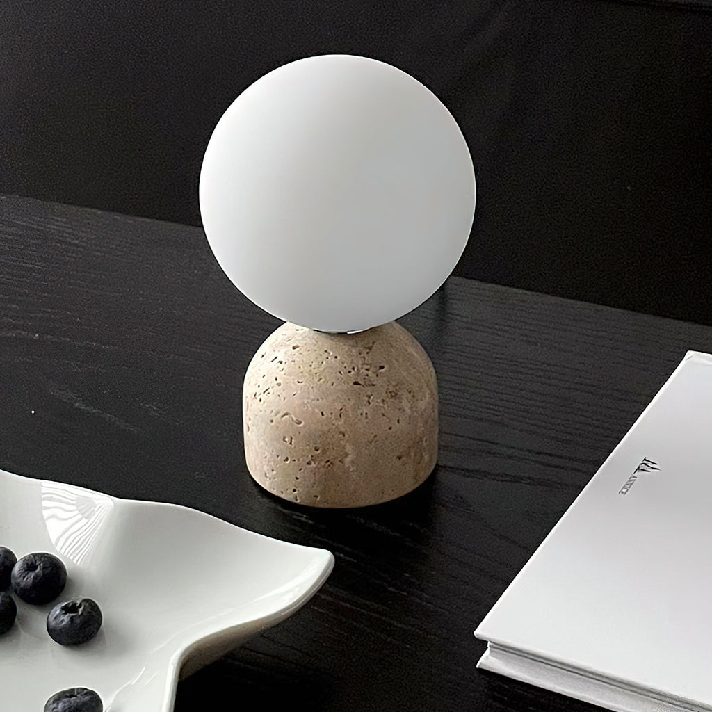 Ember Oak & Co. Aalia Marble Table Lamp — Natural Travertine Stone