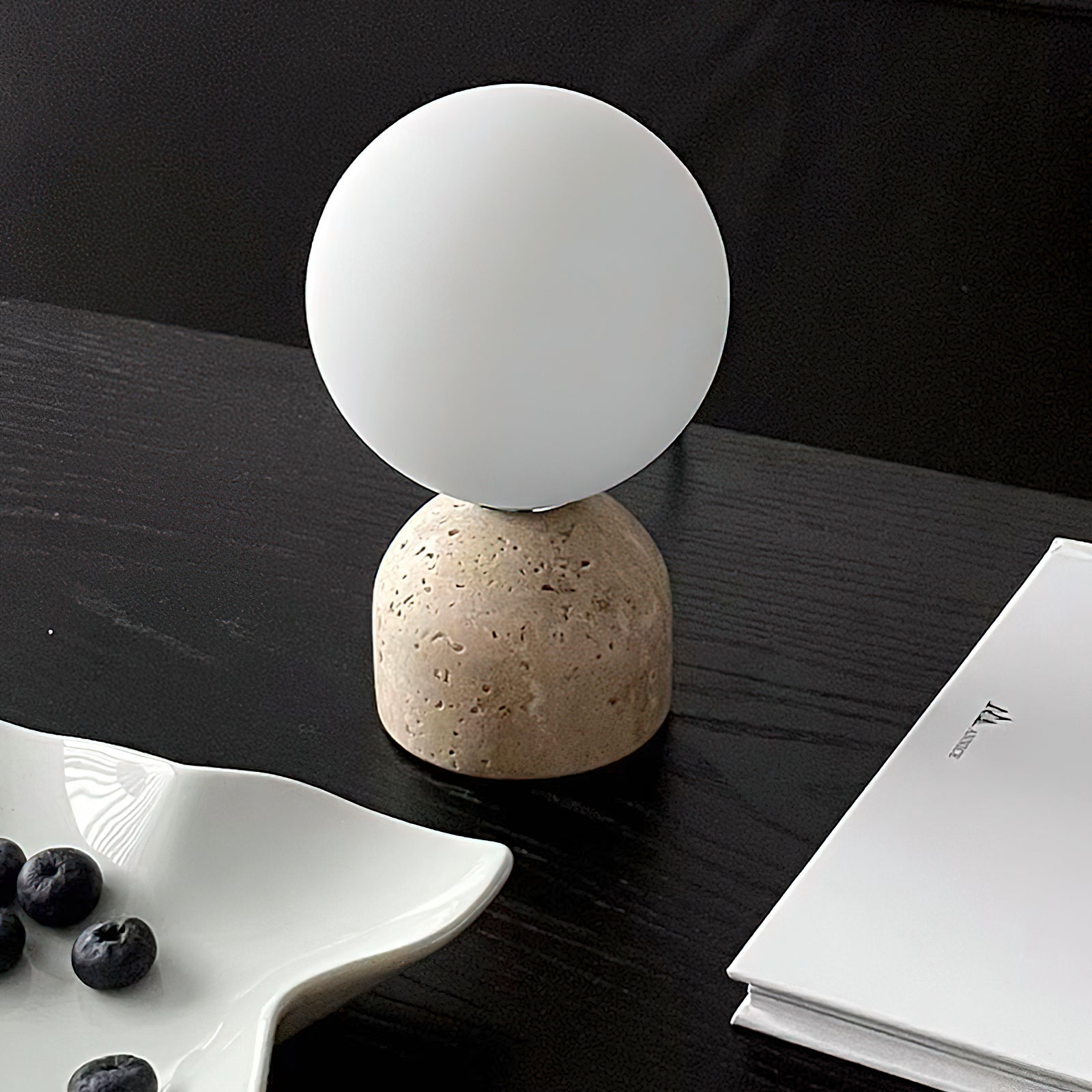 Ember Oak & Co. Aalia Marble Table Lamp — Natural Travertine Stone