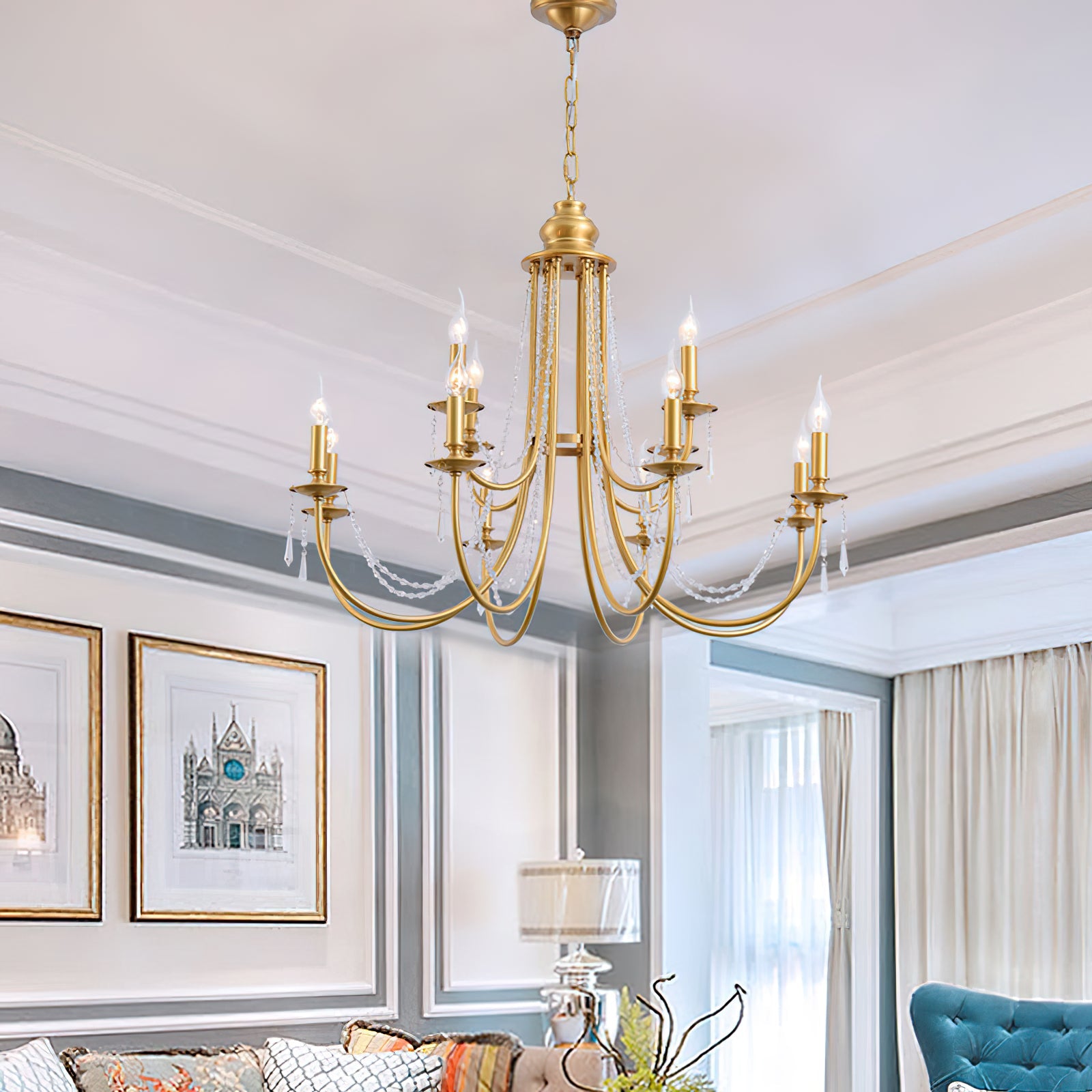 Ember Oak & Co. Acroma Crystal Chandelier — Solid Brass Finish