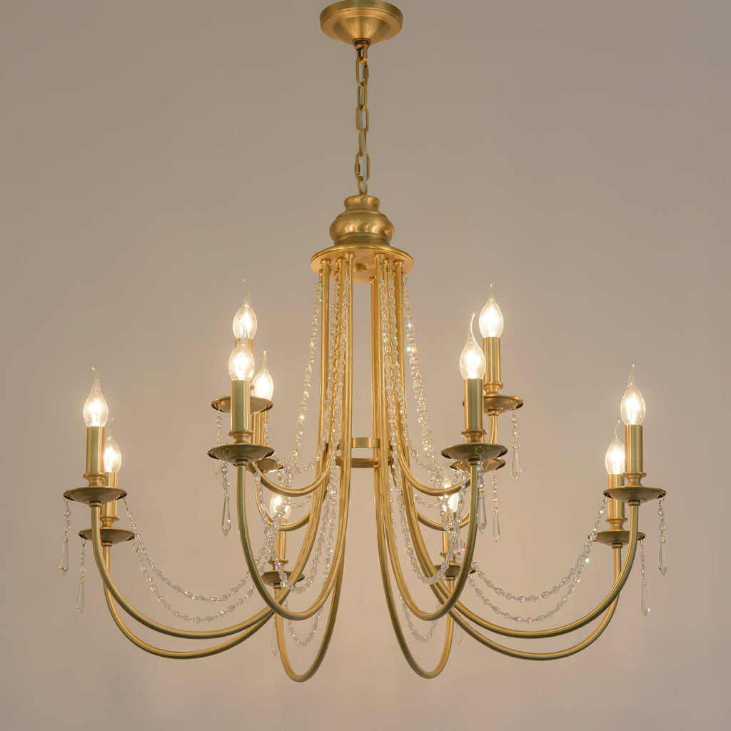 Ember Oak & Co. Acroma Crystal Chandelier — Solid Brass Finish