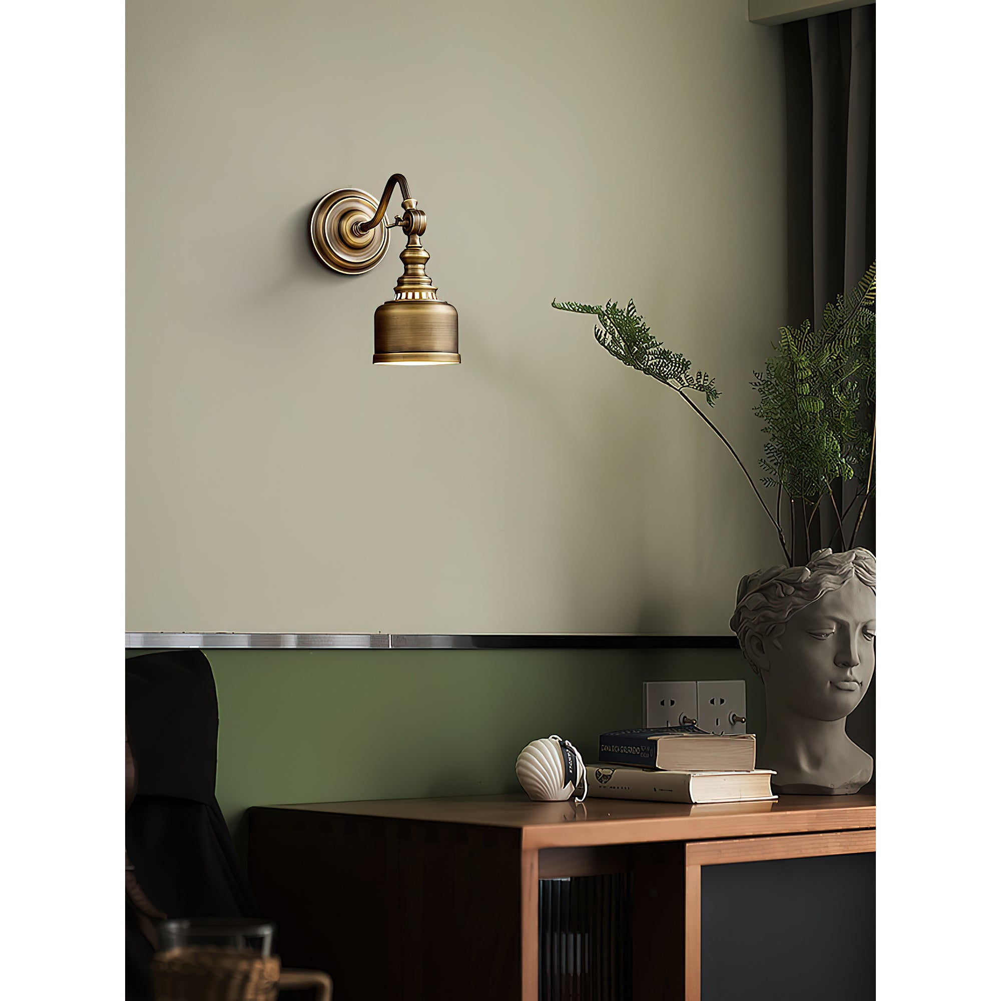 Ember Oak & Co. Addison Gooseneck Wall Lamp — Solid Brass Finish