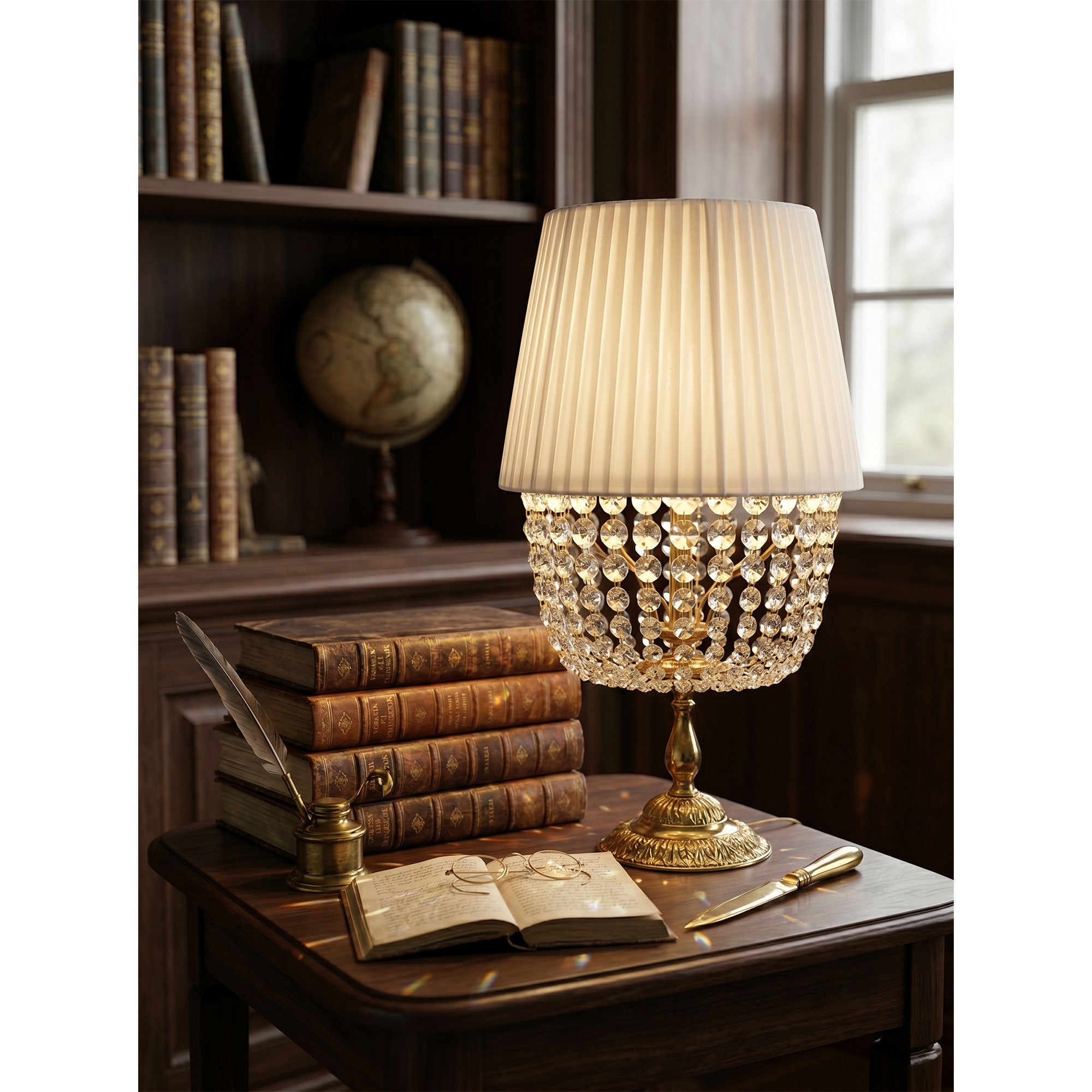 Ember Oak & Co. Adelia Crystal Table Lamp — Solid Brass Finish