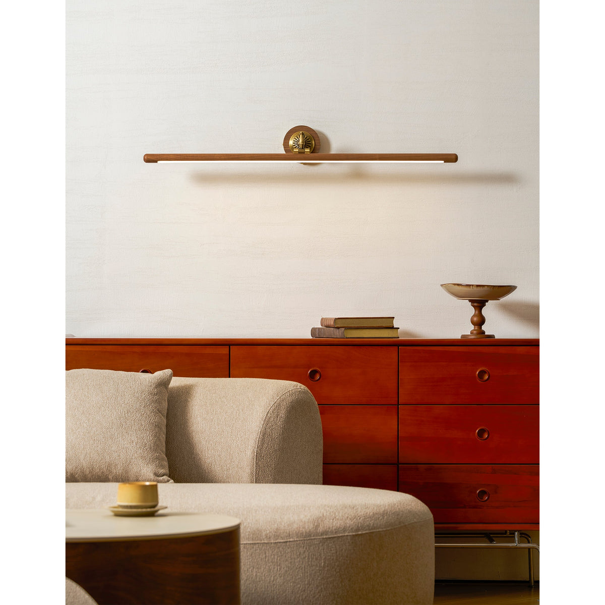 Ember Oak & Co. Adjustable Brass Walnut Picture Wall Lamp
