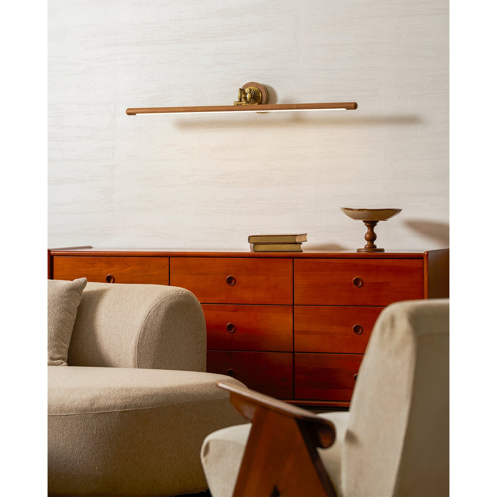 Ember Oak & Co. Adjustable Brass Walnut Picture Wall Lamp