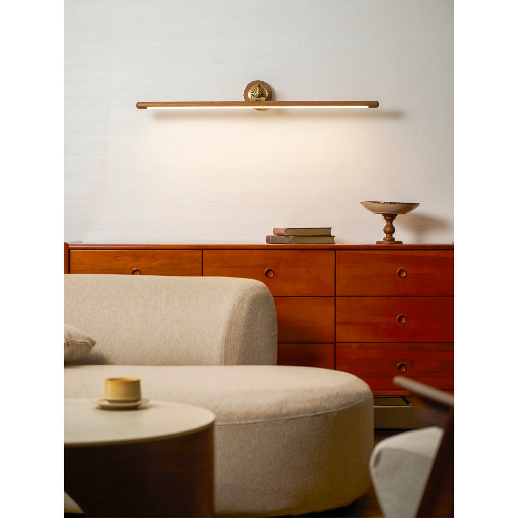 Ember Oak & Co. Adjustable Brass Walnut Picture Wall Lamp