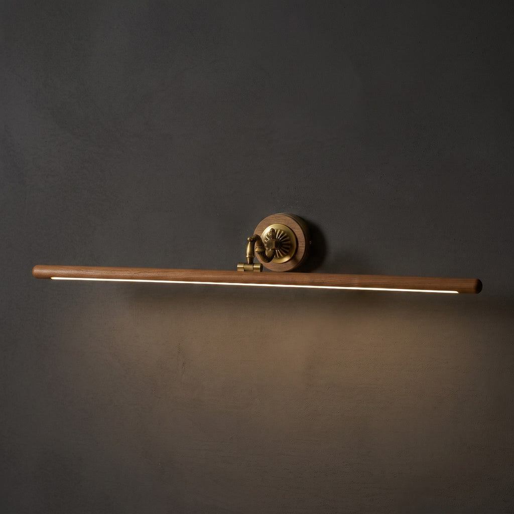 Ember Oak & Co. Adjustable Brass Walnut Picture Wall Lamp