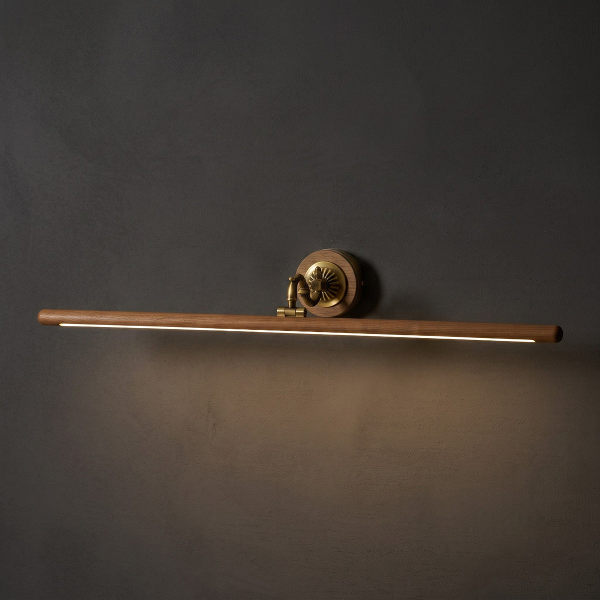 Ember Oak & Co. Adjustable Brass Walnut Picture Wall Lamp
