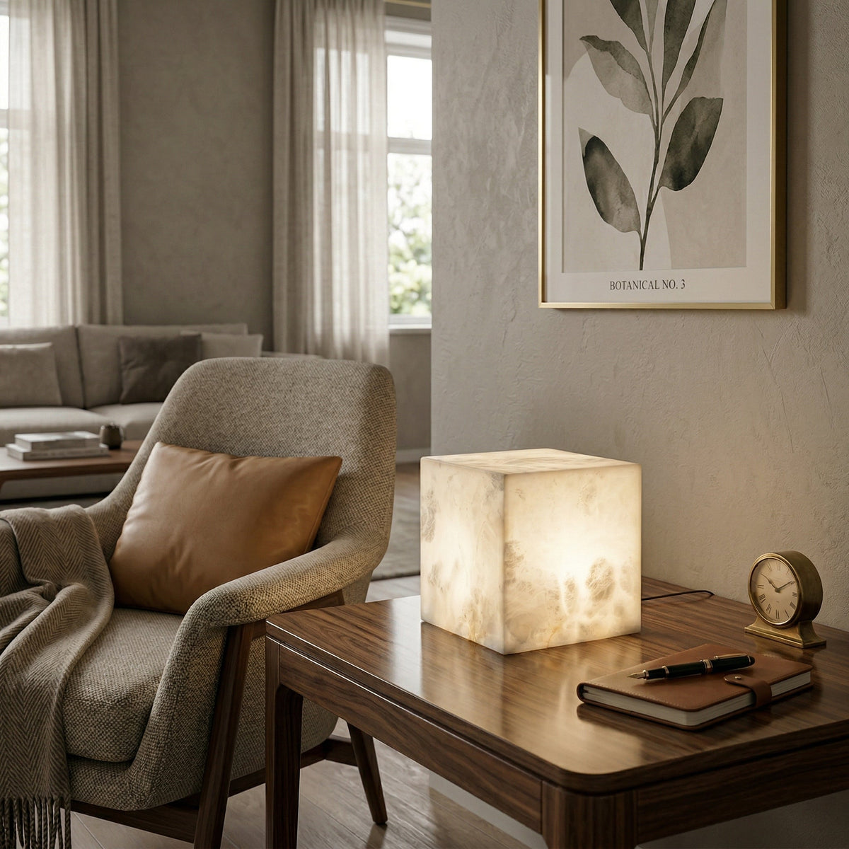 Ember Oak & Co. Alabaster Cubic Table Lamp