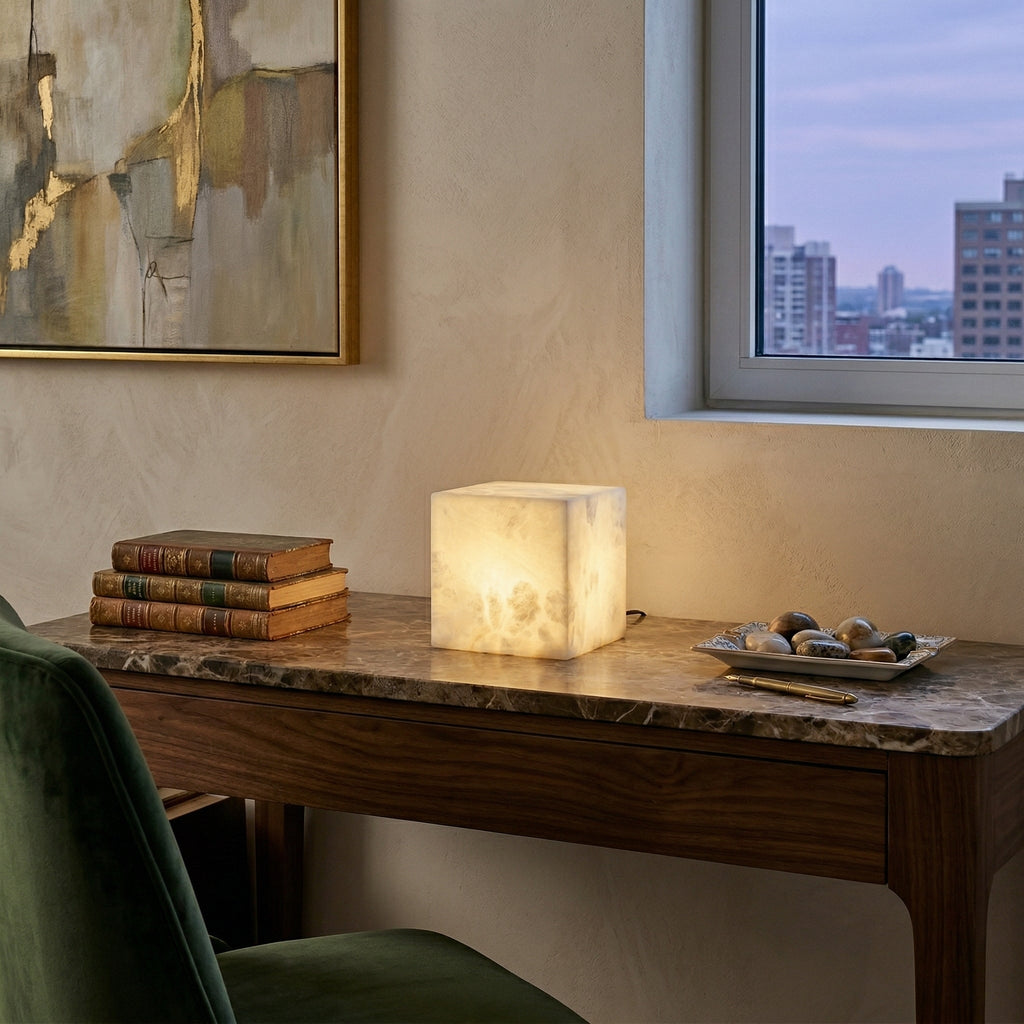 Ember Oak & Co. Alabaster Cubic Table Lamp