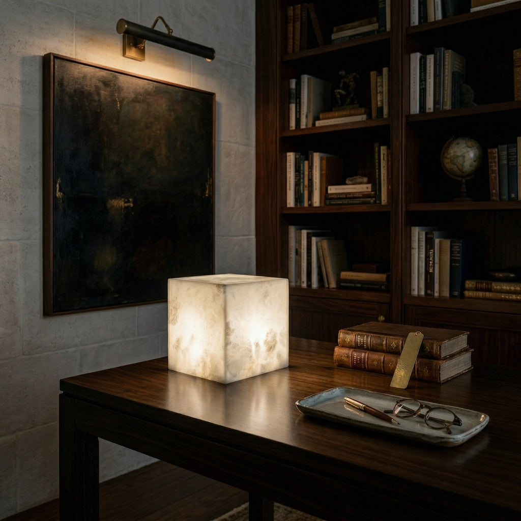 Ember Oak & Co. Alabaster Cubic Table Lamp
