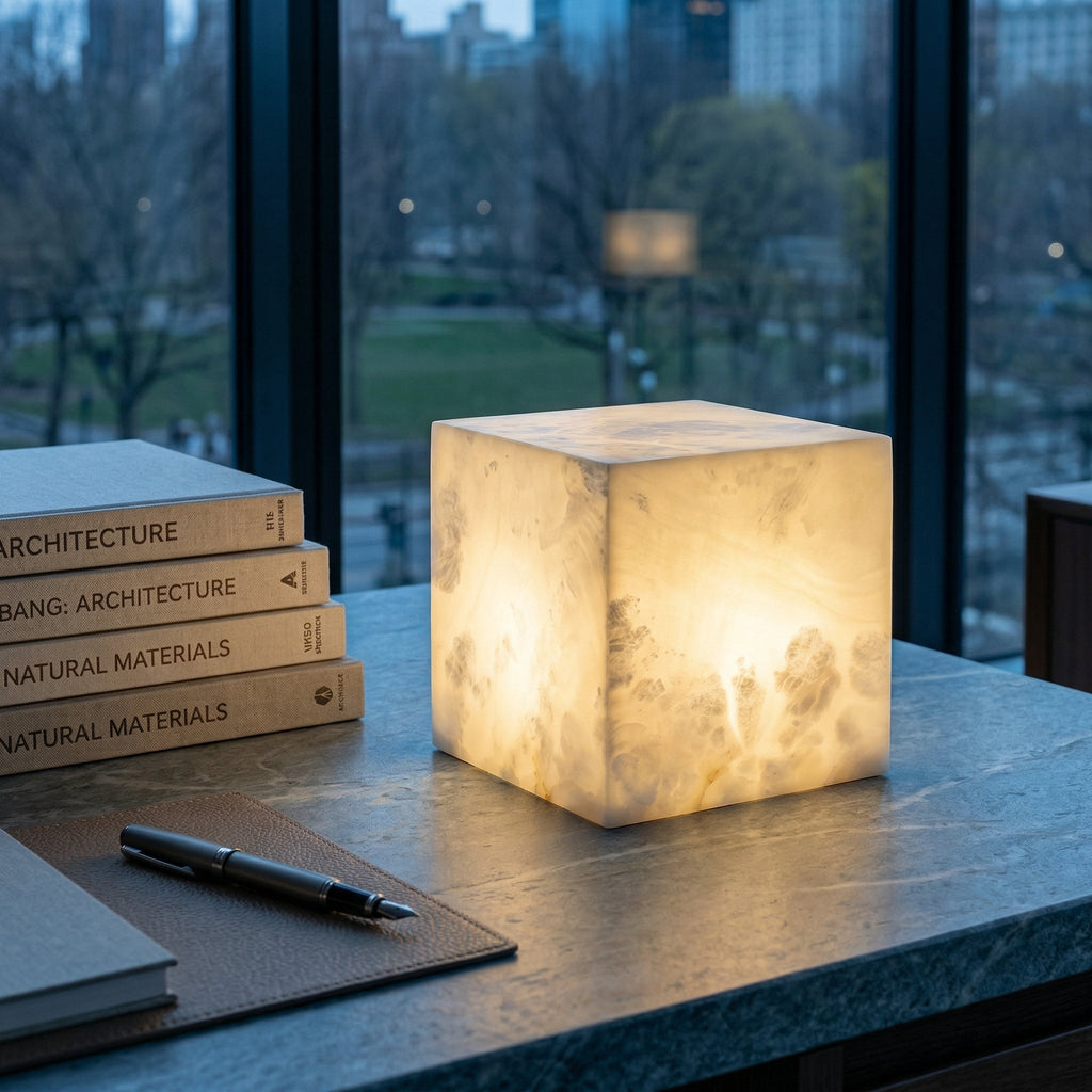 Ember Oak & Co. Alabaster Cubic Table Lamp