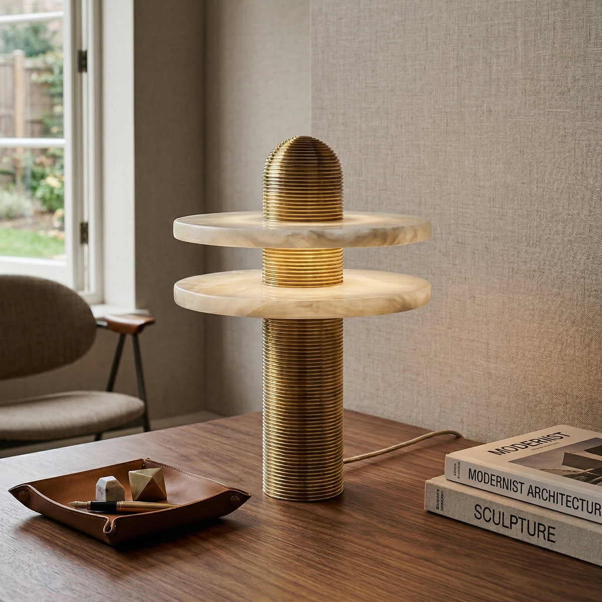 Ember Oak & Co. Alabaster Comet Brass Table Lamp