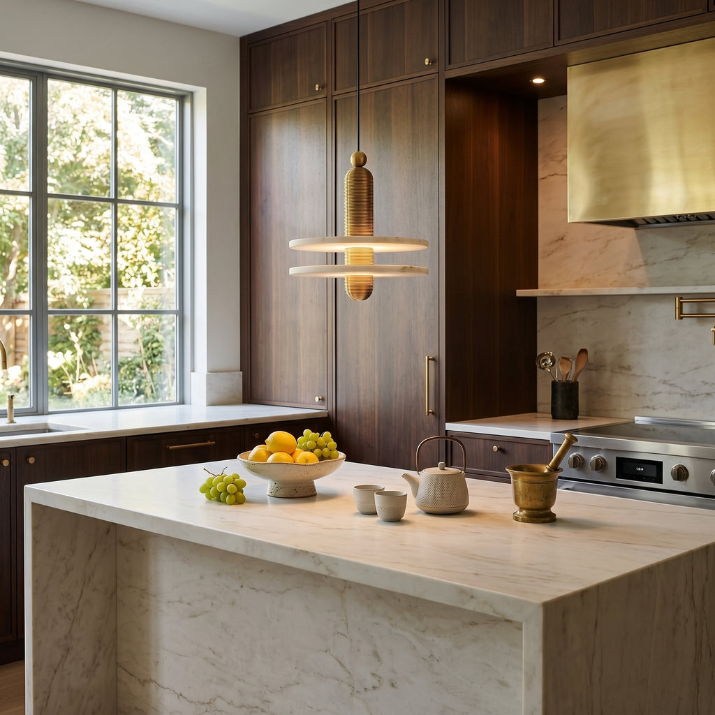 Ember Oak & Co. Alabaster Comet Pendant Lamp — Natural Alabaster Stone
