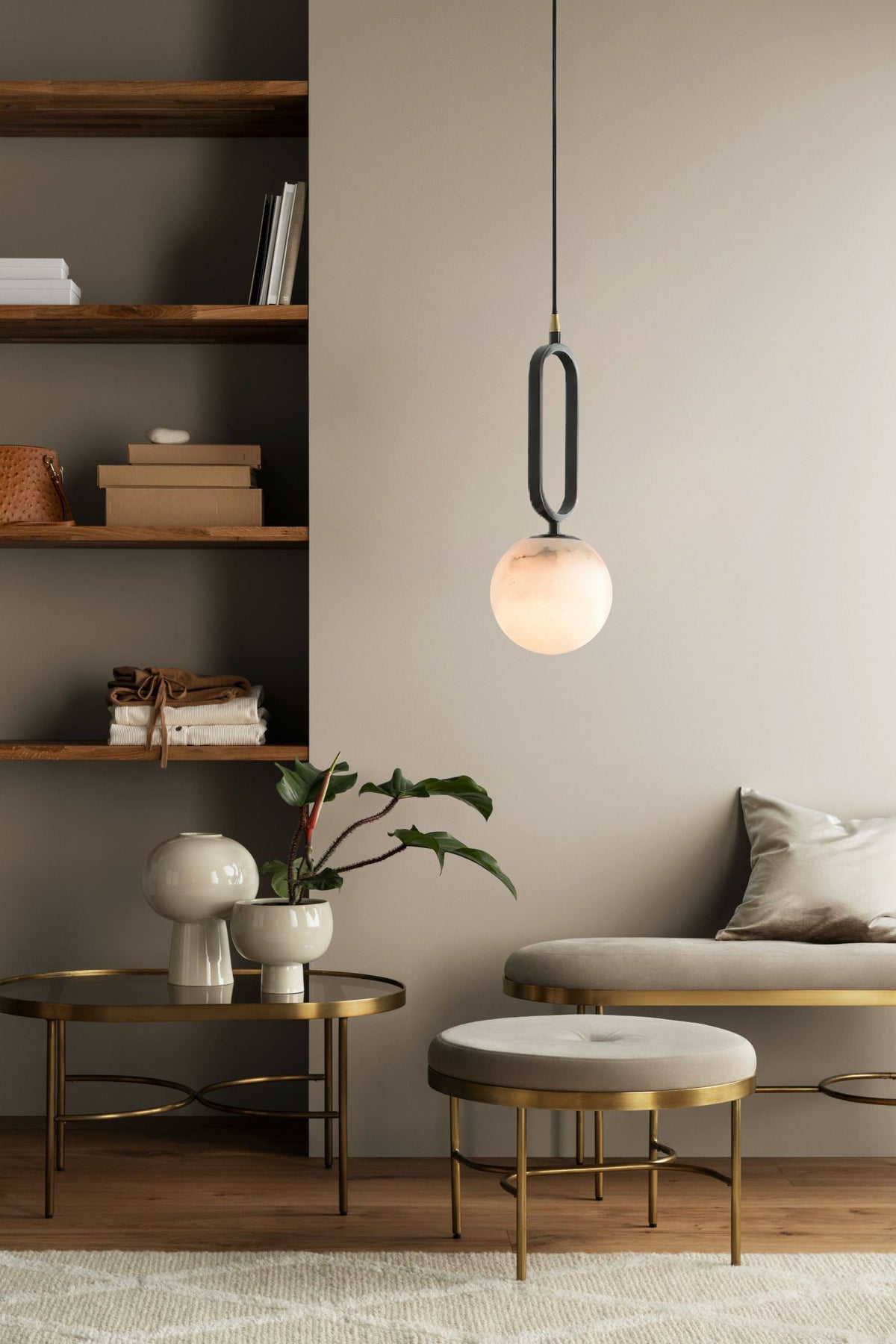 Ember Oak & Co. Alabaster Ball 18" Sculptural Pendant Lamp