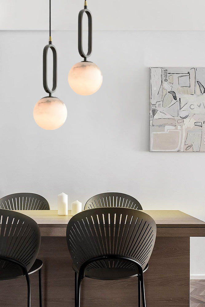 Ember Oak & Co. Alabaster Ball 18" Sculptural Pendant Lamp