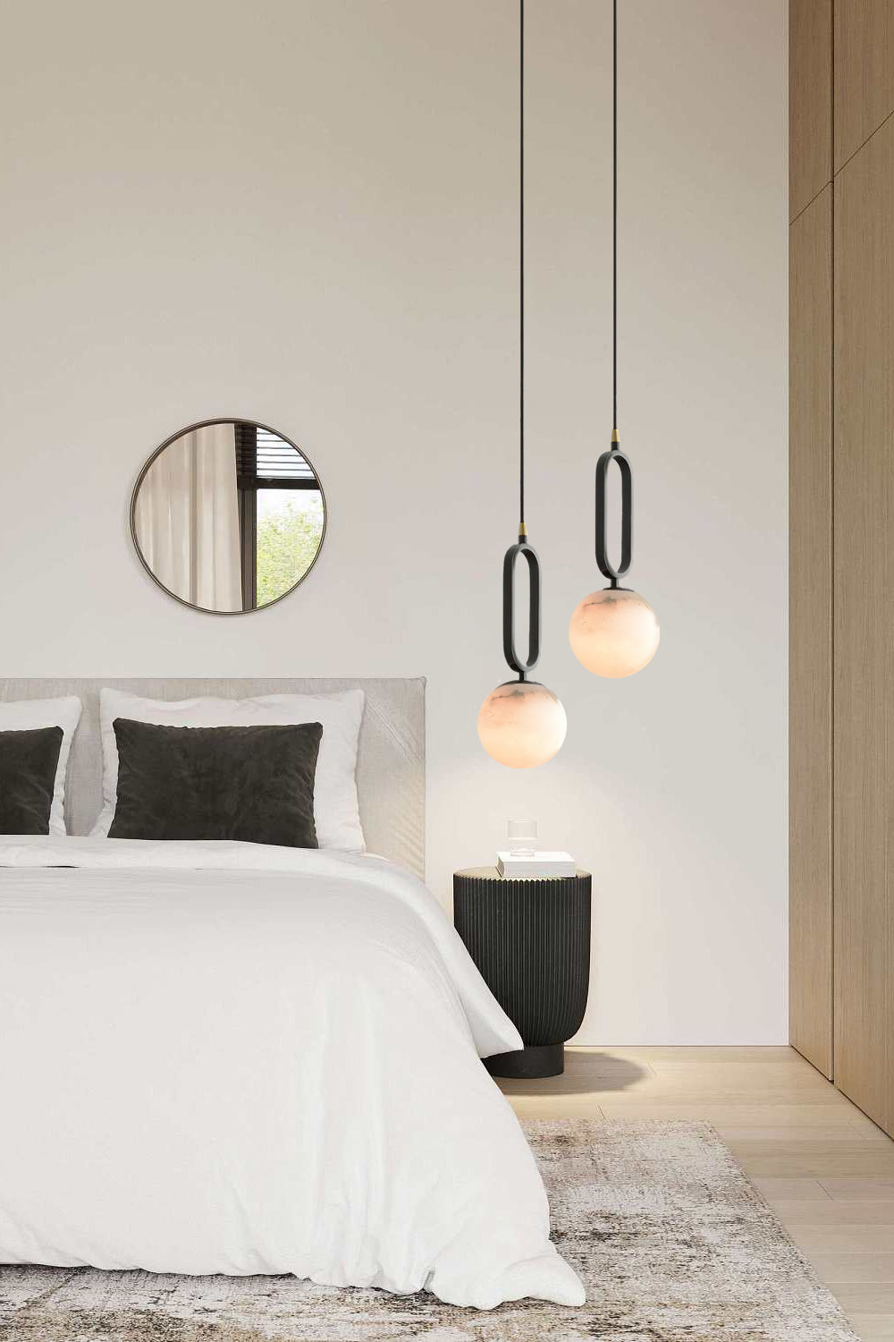 Ember Oak & Co. Alabaster Ball 18" Sculptural Pendant Lamp