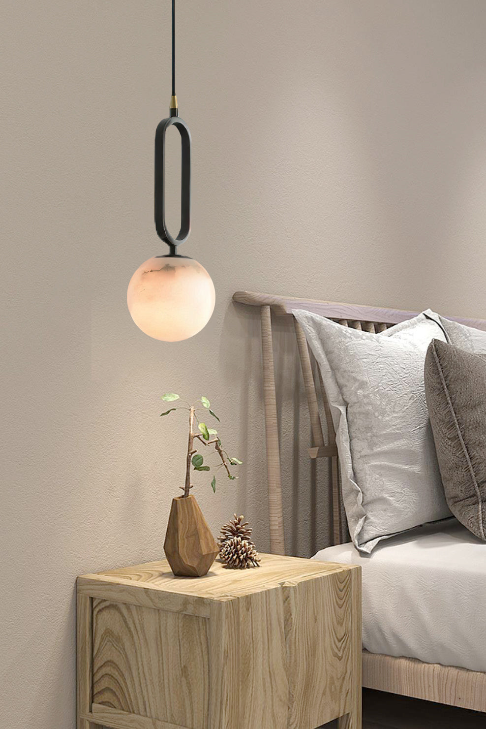 Ember Oak & Co. Alabaster Ball 18" Sculptural Pendant Lamp