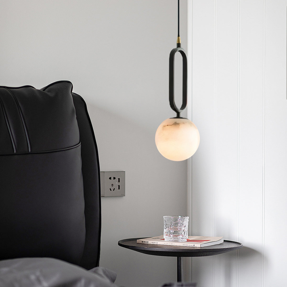 Ember Oak & Co. Alabaster Ball 18" Sculptural Pendant Lamp