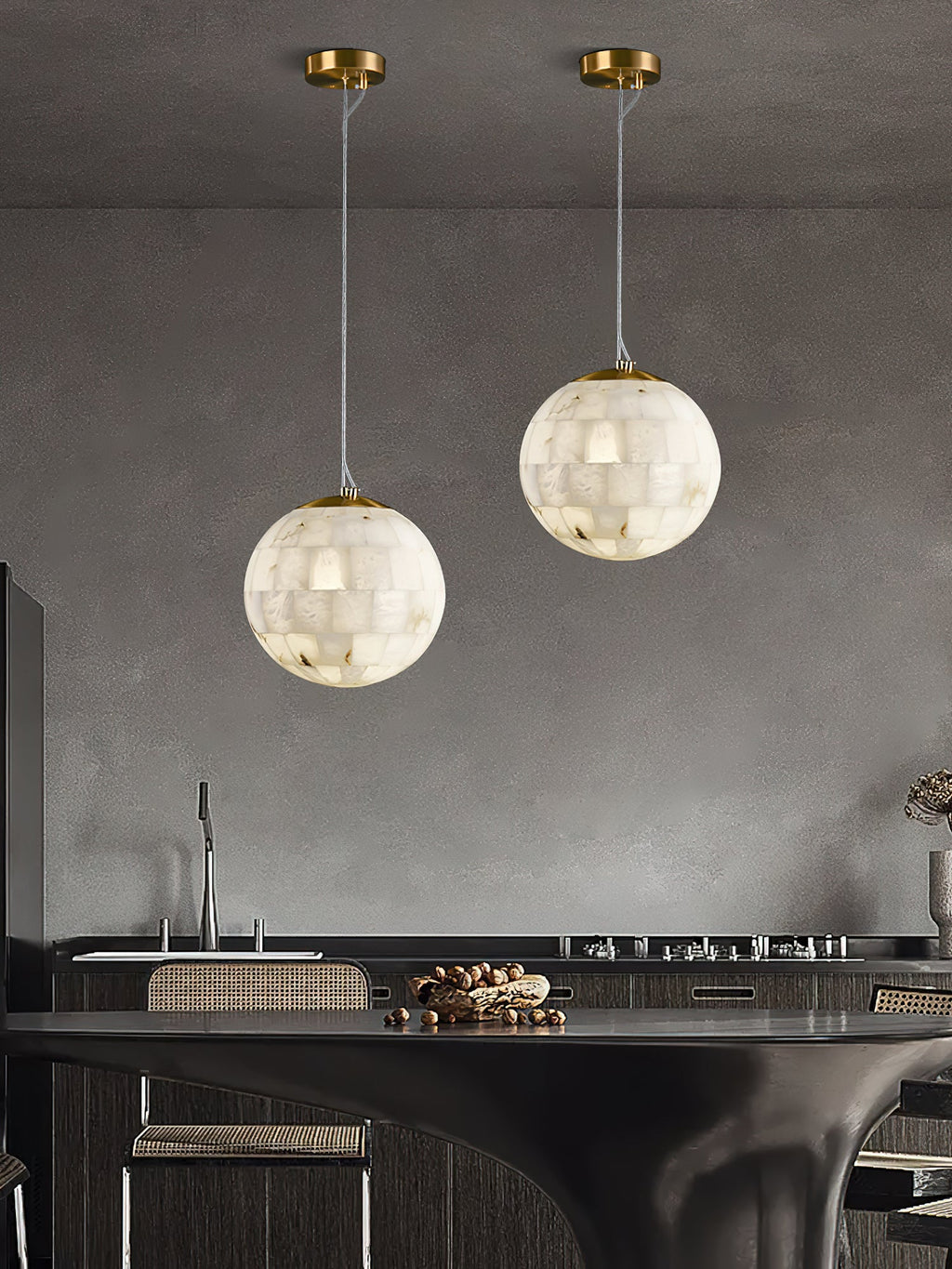 Ember Oak & Co. Alabaster Ball Brass Pendant Light