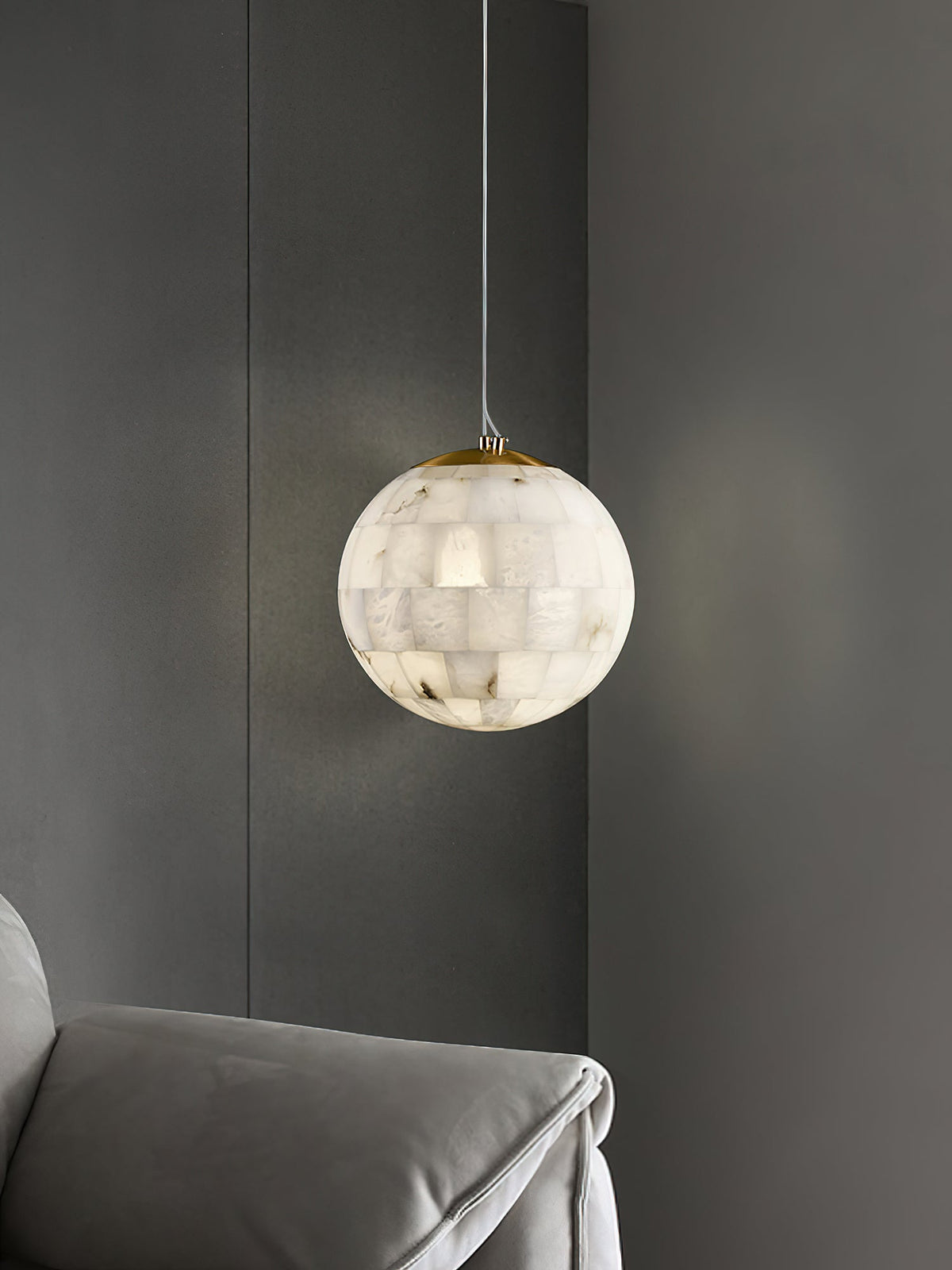 Ember Oak & Co. Alabaster Ball Brass Pendant Light
