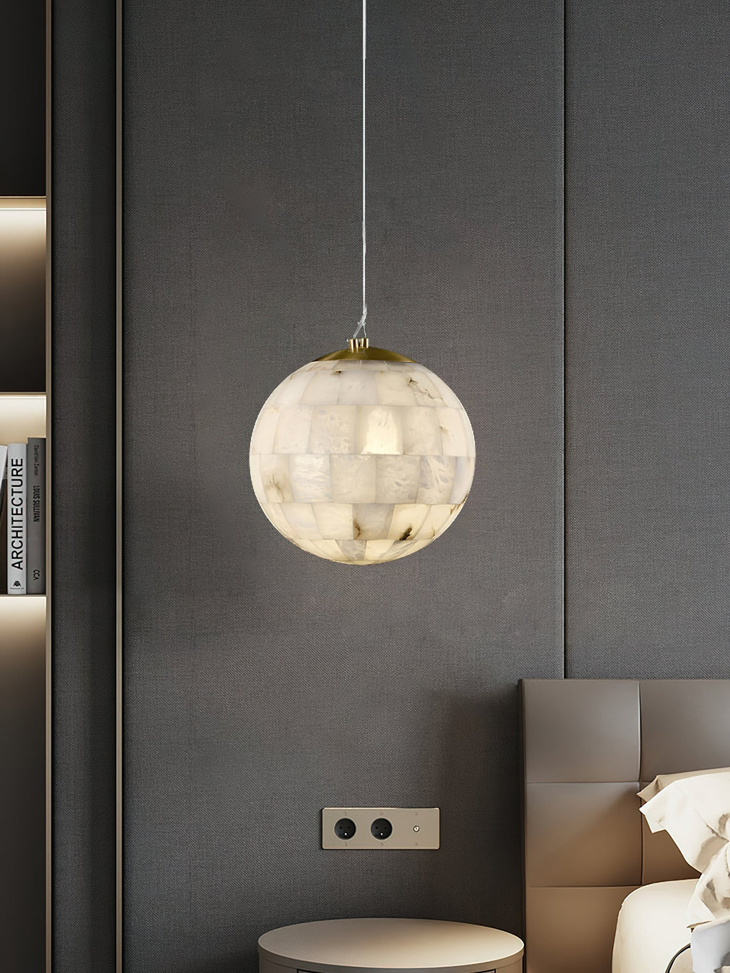 Ember Oak & Co. Alabaster Ball Brass Pendant Light