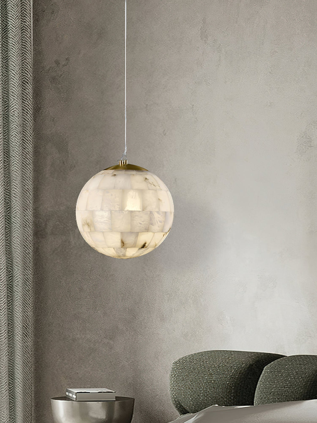 Ember Oak & Co. Alabaster Ball Brass Pendant Light